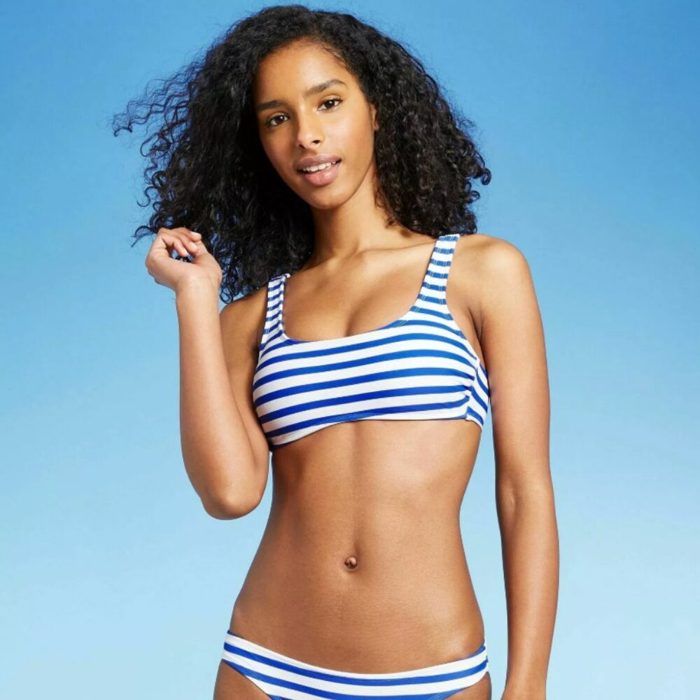 Xhilaration Blue & White Striped Bralette Bikini Top M